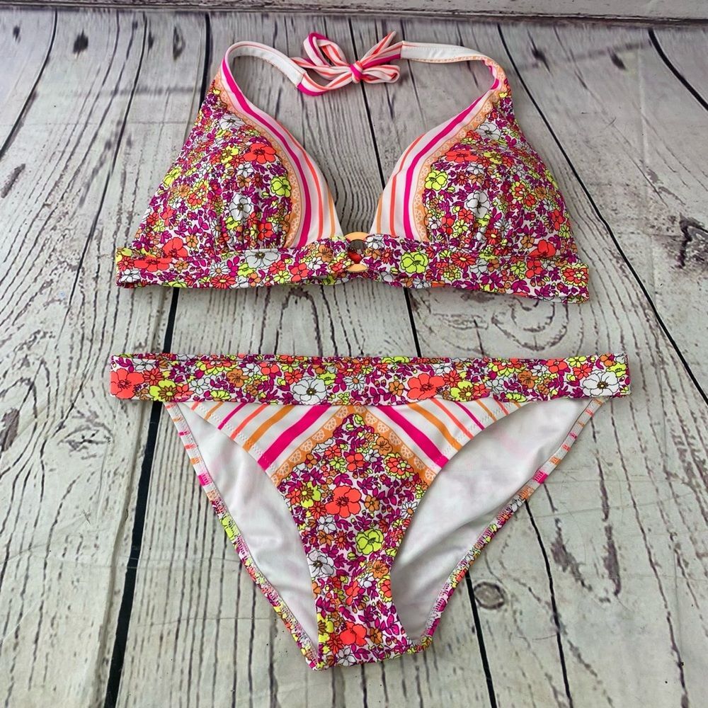 Victoria’s Secret Bikini Neon Floral Halter Size Small/Large